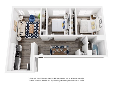 Floor plan for 2 beds, 1 bath, 900 sqft